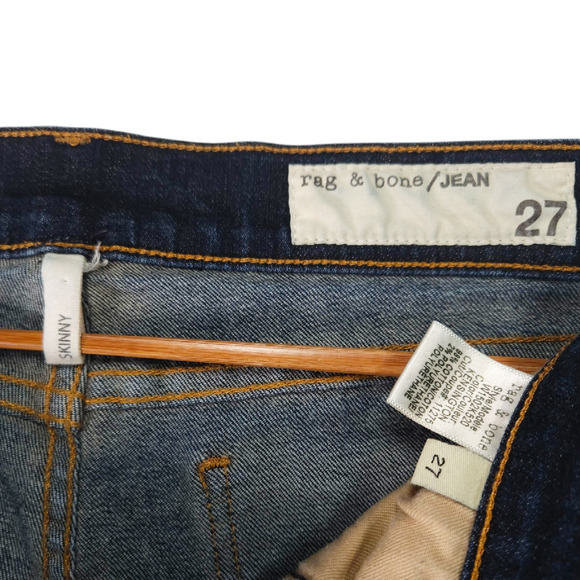EUC Rag & Bone Distressed Low Rise Denim Ankle Skinny Jeans Sz. 27x26 Kensington - Picture 5 of 10